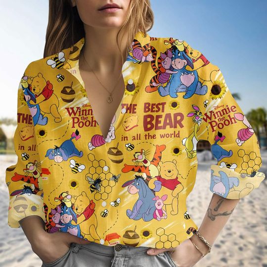 Discover Winnie The Pooh Blouse Shirt, Pooh and Friends Women Shirt, Cartoon Movie Long Sleeve Shirt, Pooh Lover Gift, Gift For Her