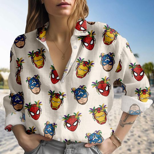 Discover Avengers Mardi Gras Blouse Shirt, Superhero Carnival Women Shirt, Disneyland Trip Shirt, Mardi Gras Gift