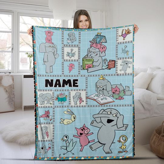 Discover Personalized Elephant And Piggie Blanket, Custom Name Blanket, Back To School Blanket, Xmas Gift, Book Children Blanket