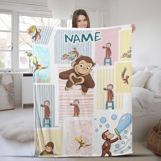 Discover Personalized Curious George Blanket, Curious George Blanket, Custom Name Blanket, Birthday Gifts, Monkey George, Money Lover Blanket