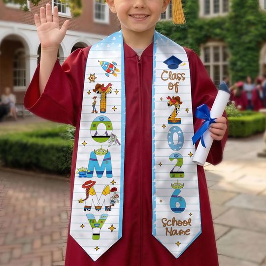 Custom Toy Story Graduation Stole For Toddler, Personalized Disney Boy Girl Pre-K Graduation Sash, Preschool Graduation Stole With Name