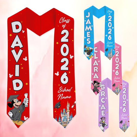 Discover Custom Name Mickey Mouse And Friends Class of 2026 Sash, Personalized Elementary Grad Gift, Disney Graduation Accessories