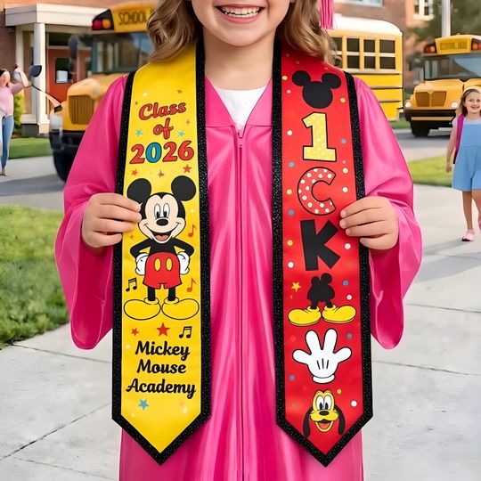 Discover Custom Kindergarten Graduation Stole, Mickey Mouse Class of 2026 Sash, Personalized Elementary Grad Gift, Disney Graduation Accessories