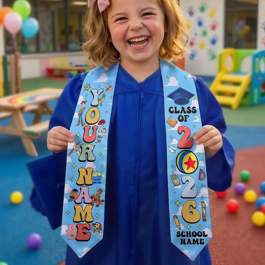 Toy Story Graduation Stole, Custom Name Crayon Disney Grad Sash, Disney Toy Story Class Of 2026 Boy Girl, Personalized Graduation Gift