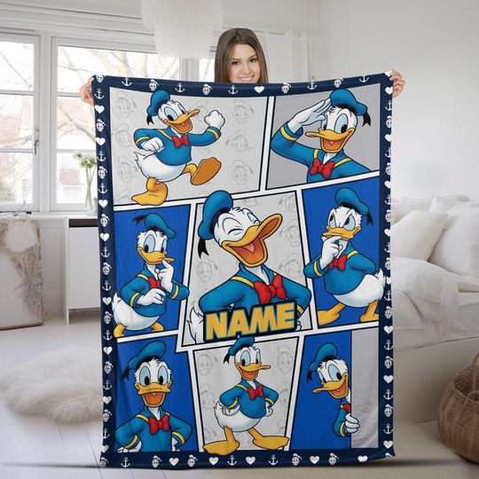 Discover Personalized Name Disney Donald Duck Blanket, Donald Duck Fleece Mink Sherpa Blanket, Gifts For Kid, Birthday Gifts, Baby Throw Blanket