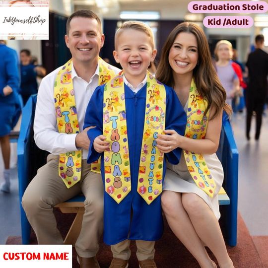 Custom Name Winnie the Pooh Graduation Stole - Class of 2026 Pooh Tigger Piglet Sash Kid/Adult,Disney Graduation Stole,Graduation Stole 2026