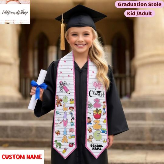 Custom Name Toy Story Graduation Stole - Class of 2026 Woody Buzz Lightyear Sash Kid/Adult, Disney Graduation Stole, Graduation Stole 2026