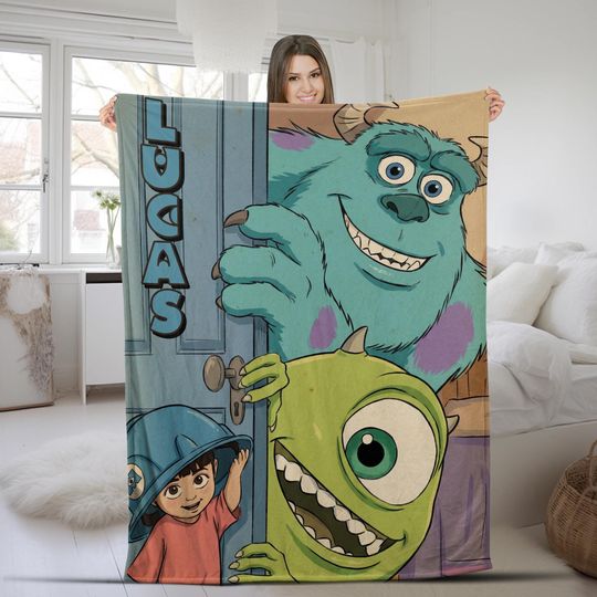 Personalized Disney Monsters Inc Blanket, Custom Name Pixar Monsters University Baby Blanket, Sully Mike Wazowski Birthday Gifts