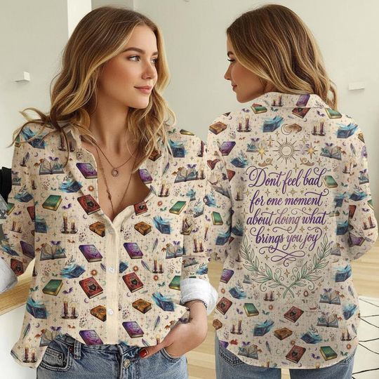 Discover Fantasy Book Lover Button Shirt, All-Over Print Blouse Tee