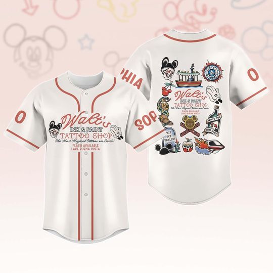 Discover Custom Walt's Ink & Paint Tattoo Shop Baseball Jersey Shirt, Disney Flash Tattoo Shirt