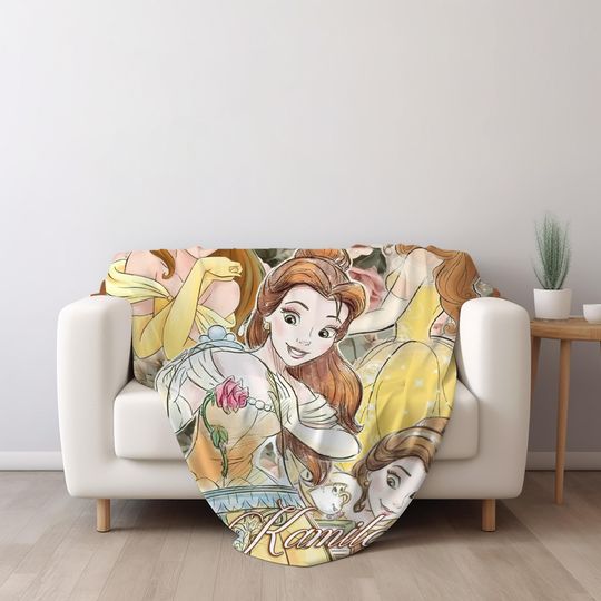 Discover Custom Disney Belle Princess Blanket, Disney Frame Coquette Bows Throw, Disneyland Birthday Girl, Belle Blanket, Beauty and Beast NGWN11