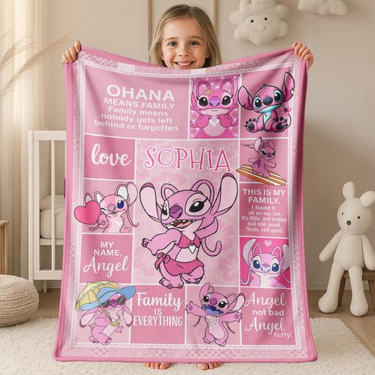 Discover Personalized Disney Angel Blanket, Ohana Means Family Lilo & Stitch Angel Birthday Girl Blanket, Baby Name Family Home Decoration C1KX10
