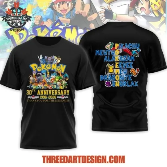 Discover Anime PKM 30th Anniversary 1996-2026 Thank You Double Sided T-Shirt