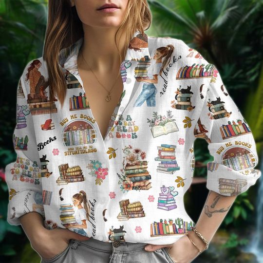 Discover Book Lovers Linen Shirt, Bookish Women Shirt, Women Blouses, Reading Shirt, Booktrovert Long Sleeve Shirt, Gift For Book Lover