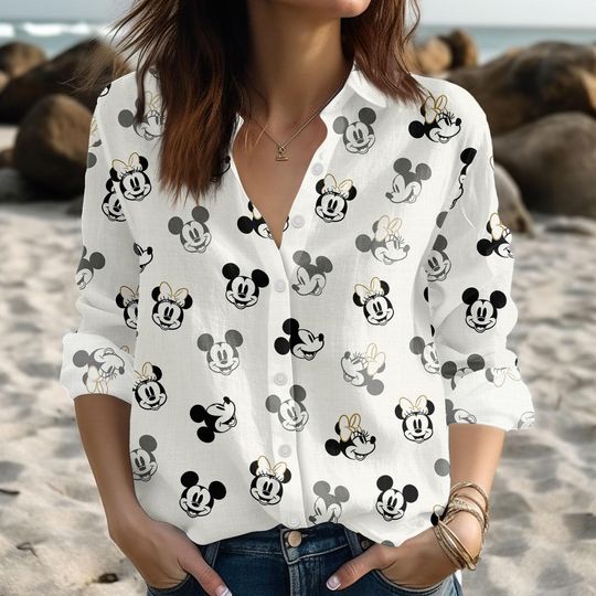Discover Vintage Mickey Minnie Blouse Shirt, Disney Cartoon Long Sleeve Shirt, Disney Gift for Fans