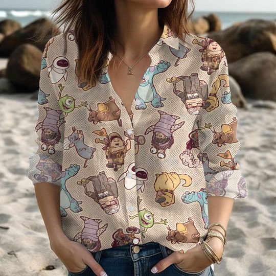 Monsters University Blouse Shirt, Monsters Inc Casual Shirt, Sully Mike Wazowski Button Shirt, Monster Movie Character Shirt