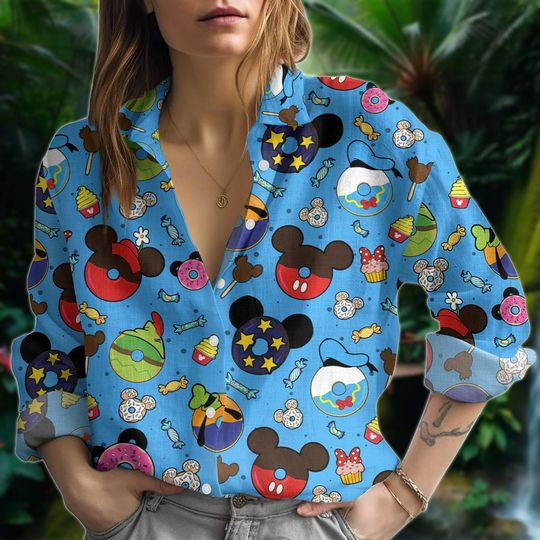 Discover Mickey Donuts Blouse Shirt, Vintage Disney Mickey Casual Shirt, Mickey Snack Symbol Button Shirt, Disneyland Family Matching Shirt