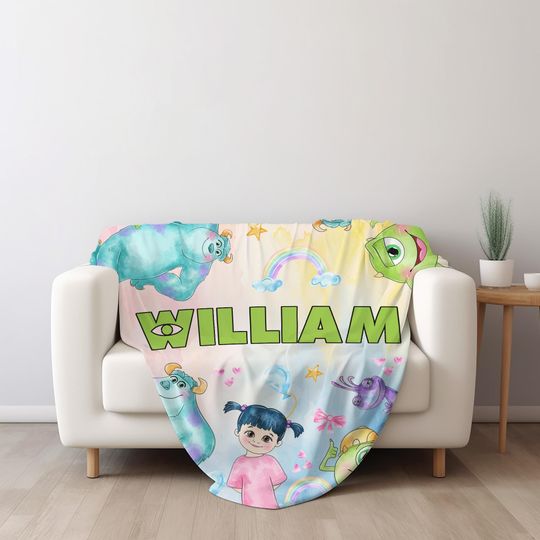 Discover Personalized Watercolor Monsters Blanket,Funny Monsters Inc Blanket,Gift For Son Daughter, Magic Kingdom Movie Cartoon Fleece Blanket NFVL25
