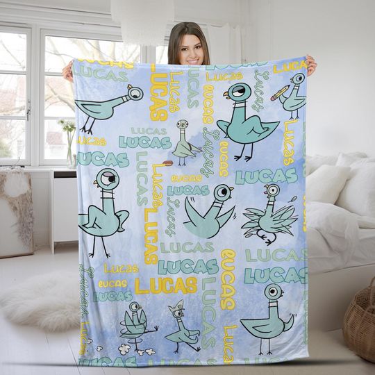 Discover Personalized Elephant, Piggie & Pigeon Blanket, Custom Name Mo Willems Kids Blanket, Reading Lover Cartoon Throw for Children JCTW37
