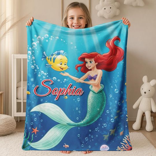 Discover Personalized Disney Princess blanket, Watercolor Coquette bows Blanket, Belle Rapunzel Ariel Elsa blanket, Birthday Girl gift G5PZ45