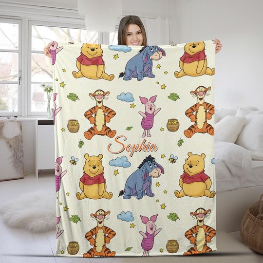 Discover Vintage Winnie The Pooh Blanket Custom Name Baby Blanket Personalized Winnie-The-Pooh Nursery Decor Baby Shower Gift Pooh Blanket G5PZ44