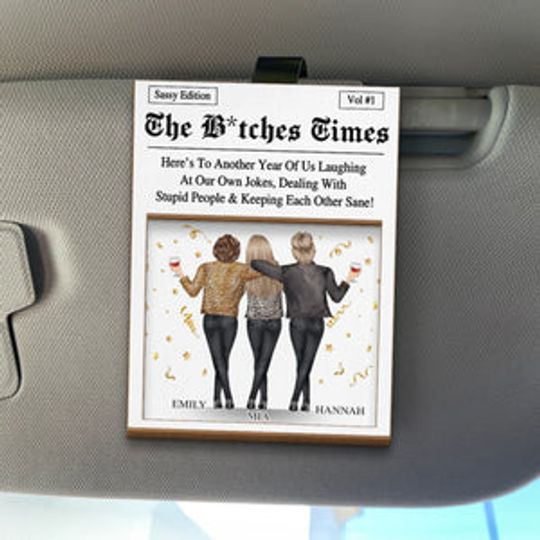 Custom Car Visor Clip - Personalized Best Friend Birthday Gifts For Women, Besties, Sisters, BFF - Partners In Fun Always