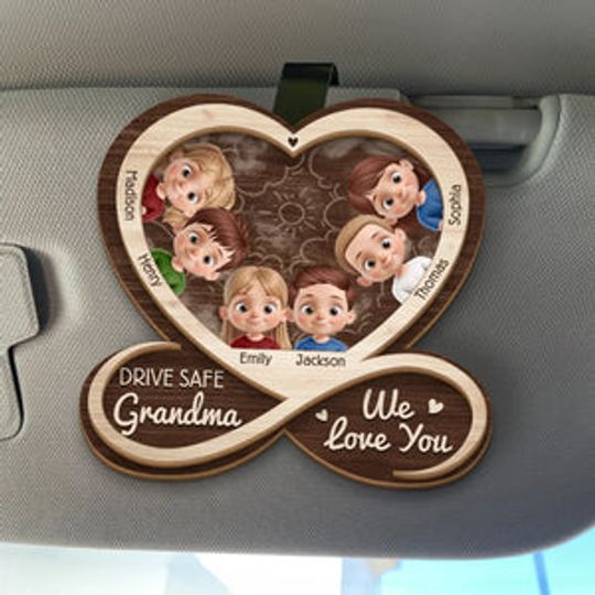 Grandma’s Road Is Paved With Love - Family Personalized Custom Car Visor Clip - Mother's Day, Gift For Mom, Grandma