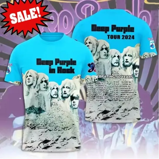 Deep Purple 50th Anniversary Tour Dates 3D T-Shirt for All Sizes