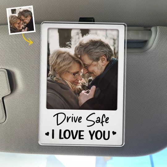 Custom Photo You Mean The World To Me - Couple Personalized Custom Acrylic Car Visor Clip - Gift For Husband Wife, Anniversary