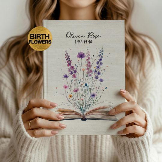 Personalized Birth Flower Journal Floral Notebook Chapter Journal Birthday Journal July Birthflower Gift Birthday Guest Book Lover Gift