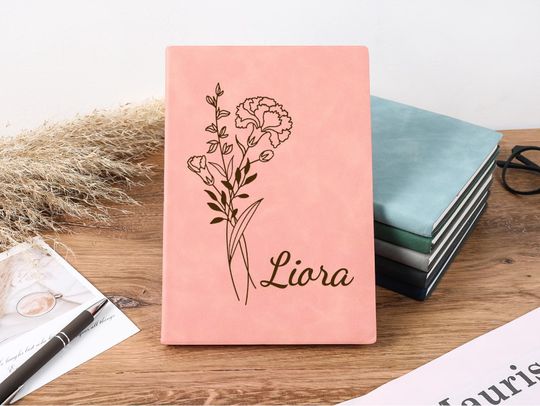 Custom Leather Journal With Name,Engrave Birthflower Journal,Personalized Notebook With Soft Leather Cover,Xmas Gift For HerBirthflower Gift