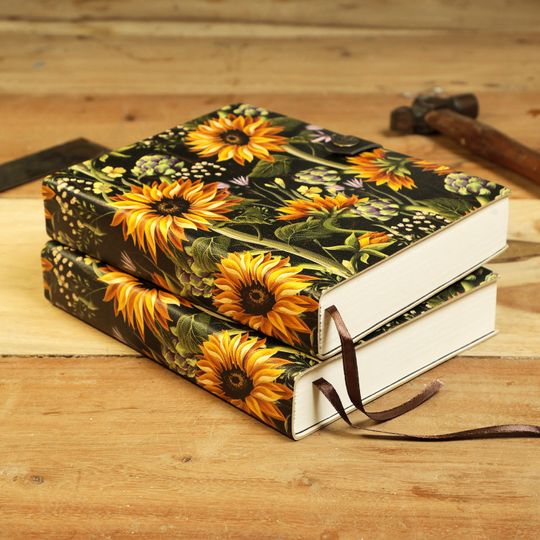 Leather Journal Notebook  Sunflowers & Wild Flowers  Gift for Her, Writers, Artists, Birthday Present