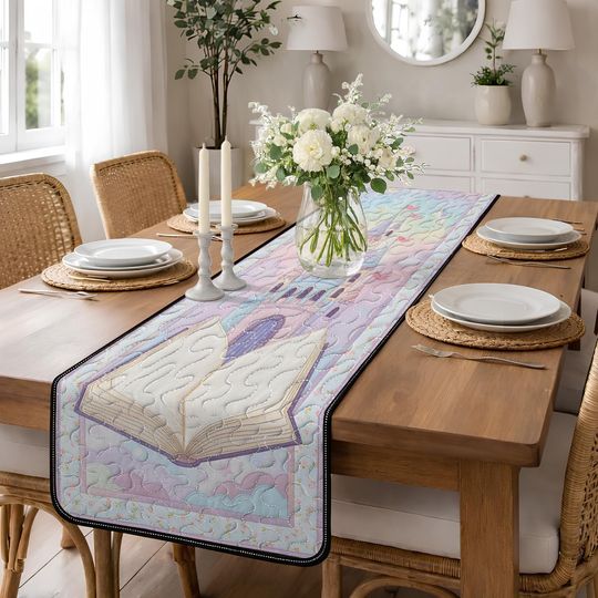 Enchanted Castle Quilted Table Runner,Pastel Storybook Table Decor,Fairytale Kingdom Home Accents,Magical Dream Patchwork Quilt Table Runner