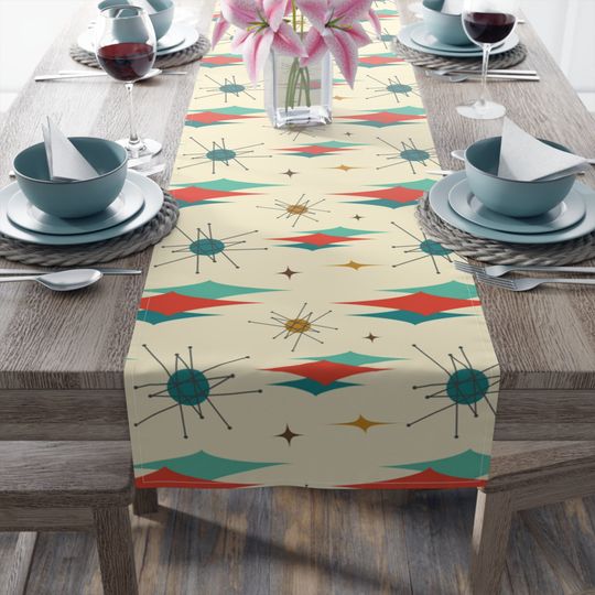 Table Runner Franciscan Starburst Kitchen Dinning Table Runner Mid Century Modern Table Decor Atomic Retro 50s 60s 70s Vintage Table Cotton