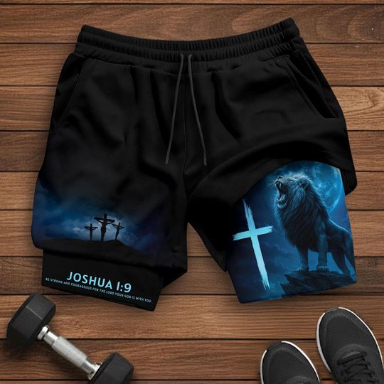 Joshua 1:9 Shorts, Jesus Shorts, Cross Short, Christian Shorts For Men, Men's Gym & Sport Shorts with Pockets, Bible Verse Activewear