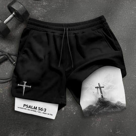 Psalm 56:3 Shorts, Jesus Shorts, Cross Short, Christian Shorts For Men, Men's Gym & Sport Shorts with Pockets, Bible Verse Activewear