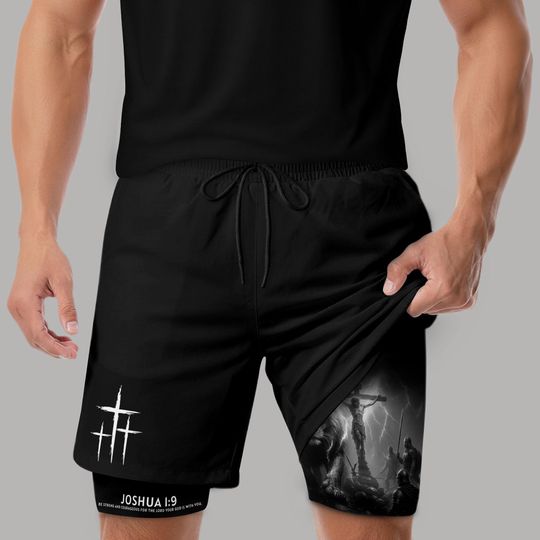 Joshua 1:9 Shorts, Jesus Shorts, Cross Short, Christian Shorts For Men, Men's Gym & Sport Shorts with Pockets, Bible Verse Activewear