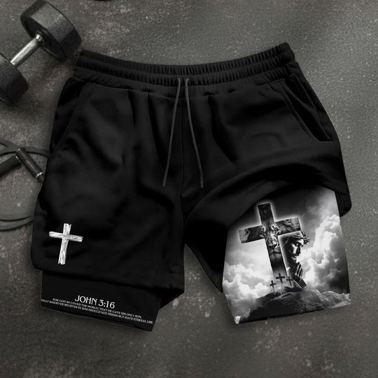 John 3:16 Short, Jesus Shorts, Cross Short, Christian Shorts For Men, Men's Gym & Sport Shorts with Pockets, Bible Verse Activewear
