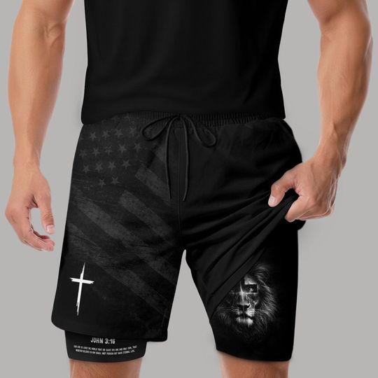 Christian Shorts Men, John 3:16 Jesus Shorts, Christian Bible Verse, Religious Gym Gifts for Him, Men's Gym & Sport Shorts with Pockets