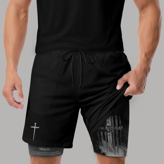 Faith Over Fear Shorts, Cross Short, Men's Gym & Sport Shorts with Pockets, Jesus Short, Christian Shorts For Men, Bible Verse Activewear