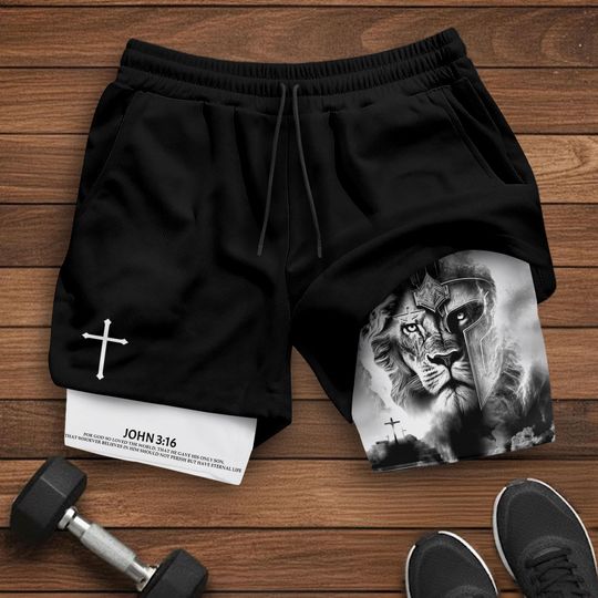 John 3:16 Short, Jesus Shorts, Cross Short, Christian Shorts For Men, Men's Gym & Sport Shorts with Pockets, Bible Verse Activewear