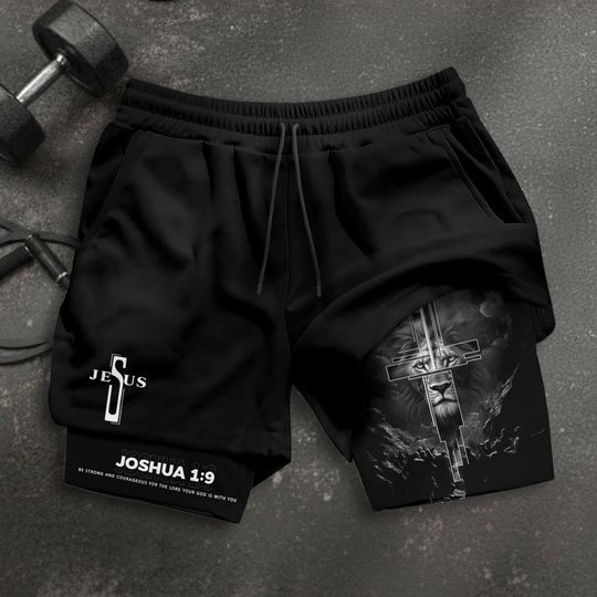 Joshua 1:9 Shorts, Jesus Shorts, Cross Short, Christian Shorts For Men, Men's Gym & Sport Shorts with Pockets, Bible Verse Activewear