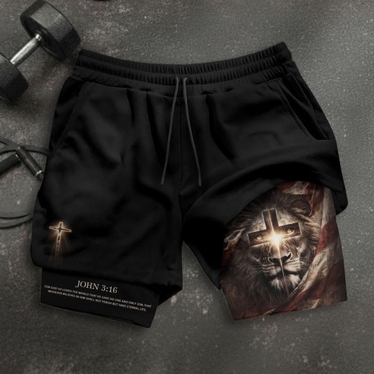 Discover Christian Shorts Men, John 3:16 Jesus Shorts, Christian Bible Verse, Religious Gym Gifts for Him, Men's Gym & Sport Shorts with Pockets