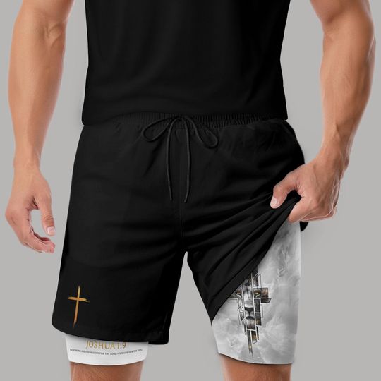 Joshua 1:9 Shorts, Jesus Shorts, Cross Short, Christian Shorts For Men, Men's Gym & Sport Shorts with Pockets, Bible Verse Activewear
