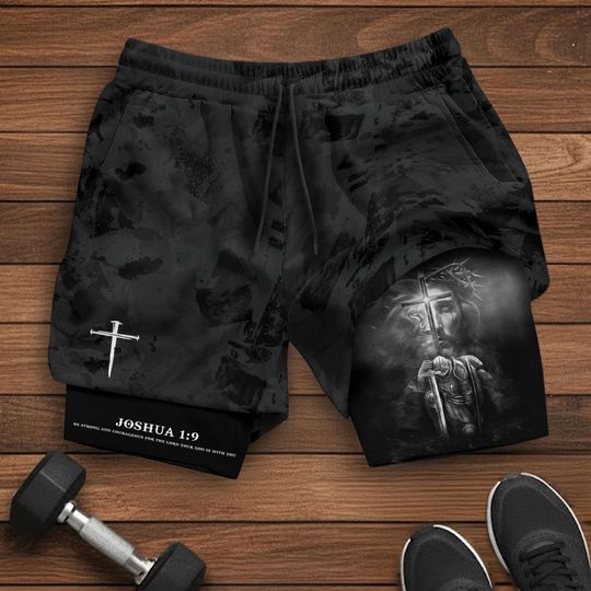 Joshua 1:9 Shorts, Jesus Shorts, Cross Short, Christian Shorts For Men, Men's Gym & Sport Shorts with Pockets, Bible Verse Activewear