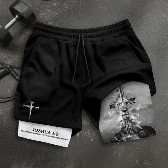 Joshua 1:9 Shorts, Jesus Shorts, Cross Short, Christian Shorts For Men, Men's Gym & Sport Shorts with Pockets, Bible Verse Activewear
