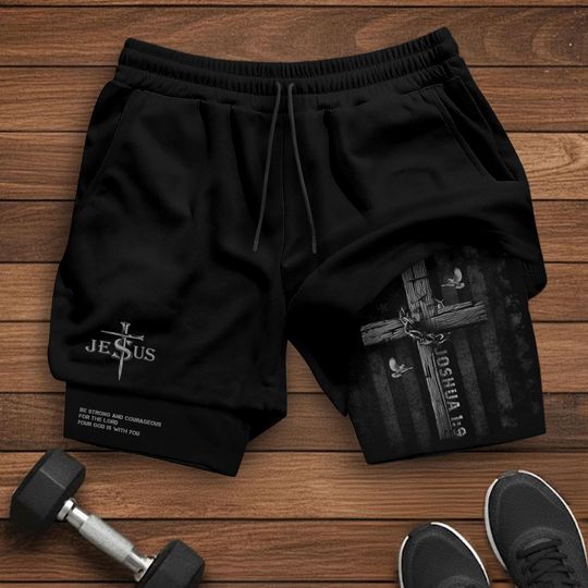 Joshua 1:9 Shorts, Jesus Shorts, Cross Short, Christian Shorts For Men, Men's Gym & Sport Shorts with Pockets, Bible Verse Activewear