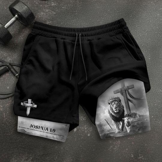Joshua 1:9 Shorts, Jesus Shorts, Cross Short, Christian Shorts For Men, Men's Gym & Sport Shorts with Pockets, Bible Verse Activewear