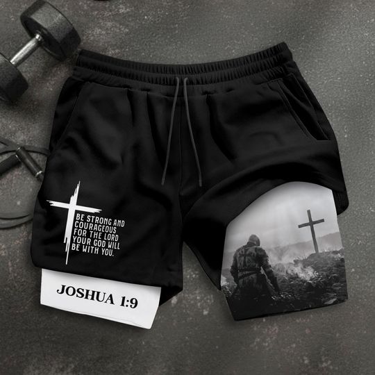 Discover Joshua 1:9 Shorts, Jesus Shorts, Cross Short, Christian Shorts For Men, Men's Gym & Sport Shorts with Pockets, Bible Verse Activewear