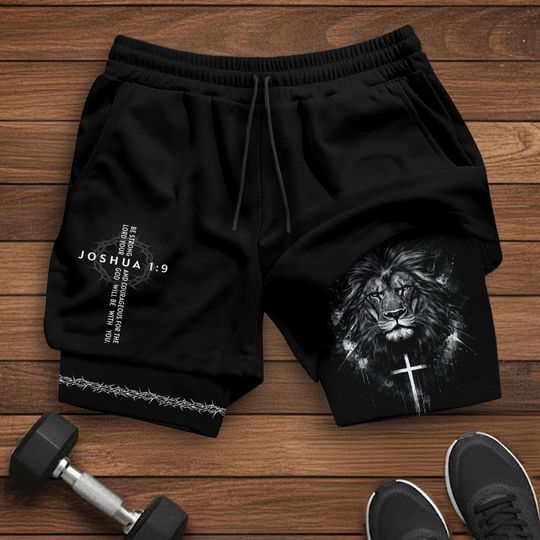 Joshua 1:9 Shorts, Jesus Shorts, Cross Short, Christian Shorts For Men, Men's Gym & Sport Shorts with Pockets, Bible Verse Activewear